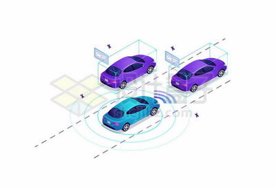 3D风格自动驾驶汽车行驶示意图6604423矢量图片免抠免费下载